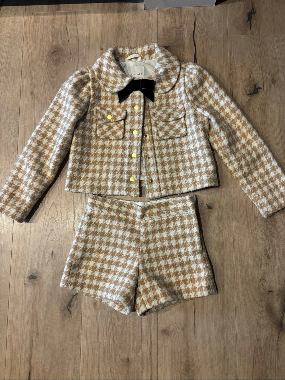 Janie and Jack Cream and Tan Houndstooth Tweed Set
